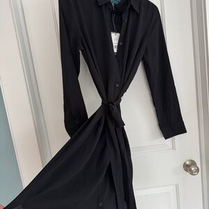 C Wonder Button-Front Black Tie-Waist Shirt Dress NWT size Medium